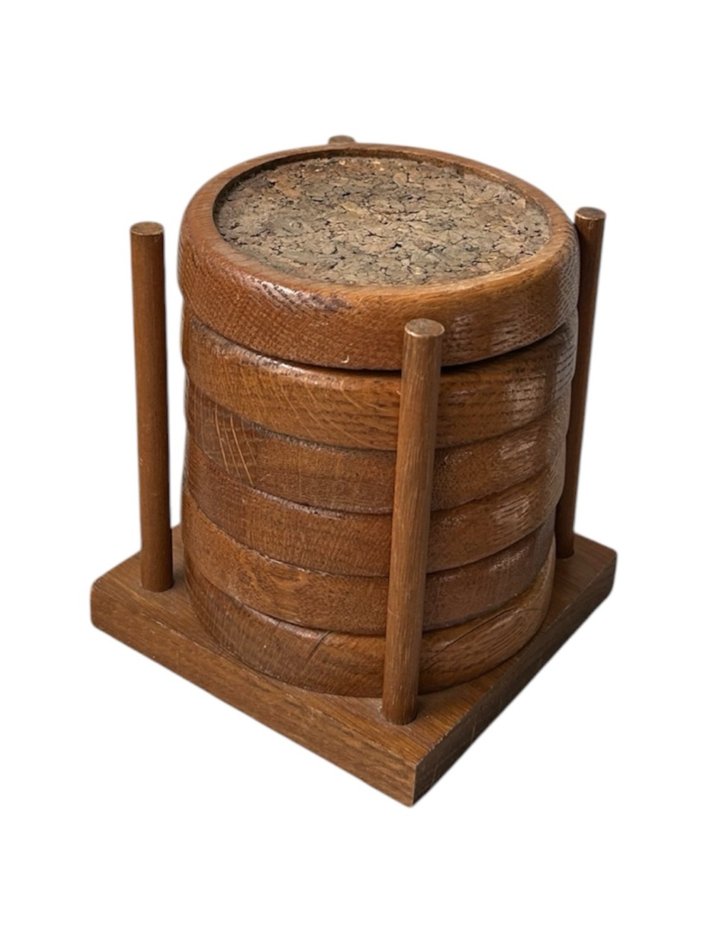 Vintage Wooden Stack Coaster Set with Cork Tops